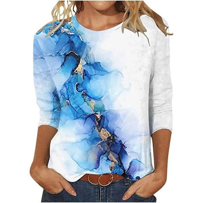 Haut Femme Hauts Manches 3 4 pour Femmes 2023 Chemisier D t Col Roul De Couleur Unie T Shirt Habill D contract Orpiment