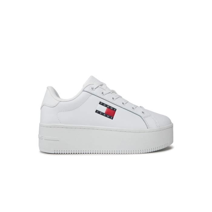 Tommy Jeans Sneakers plateforme cuir - Tommy Jeans - Femme - Blanc - Lacets - Bout rond