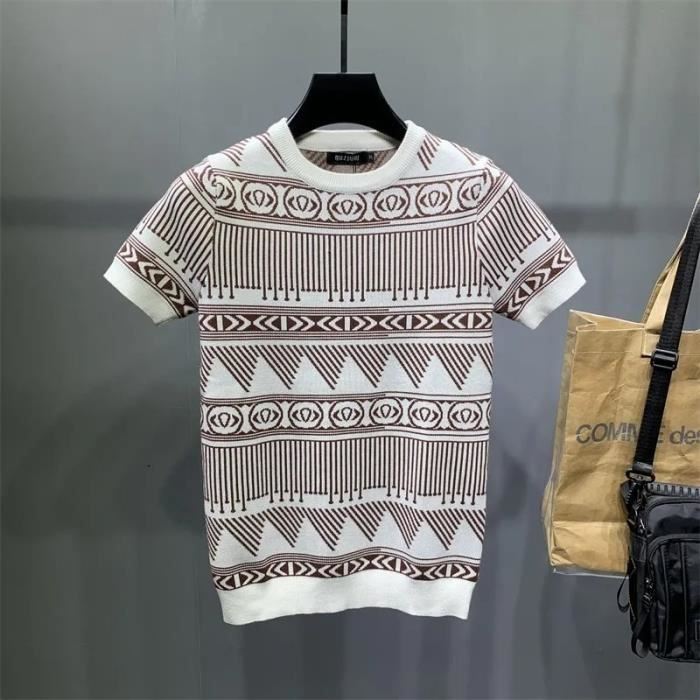 Pull Jacquard a Manches Courtes et Col Ras du Cou pour Homme Vetement Serre Grande Taille a la Mode Demi Manches WHITE F8979 Blanc Cdiscount Pret a Porter