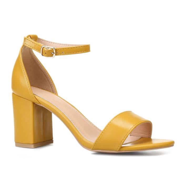 Sandales Femme LA MODEUSE Jaune Talon carre 6cm Bride ajustable Jaune Cdiscount Chaussures