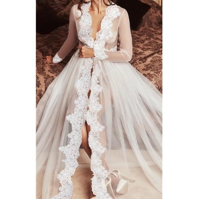 Robe Manches longues robe longue en dentelle transparente pour