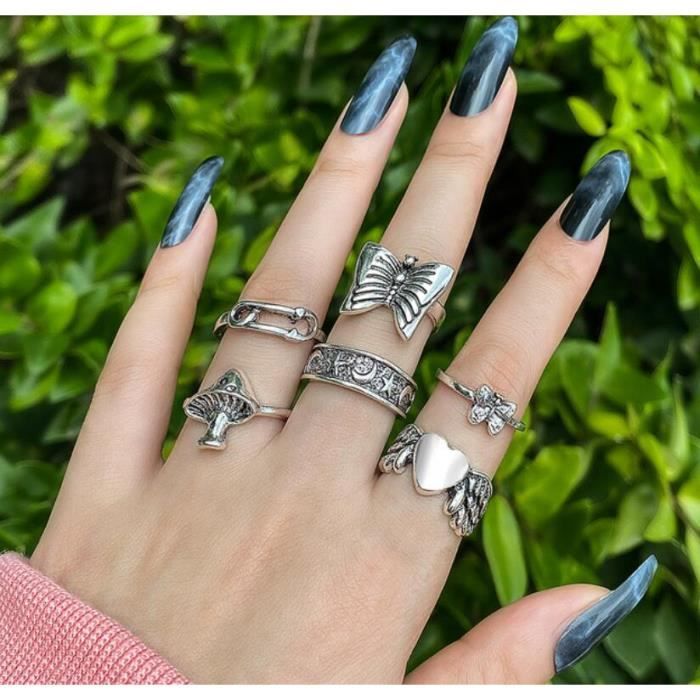 Ensemble De 12 Bagues Y2K Punk Gothique - Style Vintage & Réglable | Pour Femme, Look Grunge & Pierres De Lune - 2