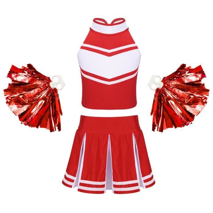 DPKOW Accessoires de Deguisement Pompom Girl Fille Enfant, Accessoires de Costume Football Pompom Girl Fille, 1 Paire Pompons de Cheerleading + Un Noeud à Cheveux Bleu + 1 Paire de Chaussettes Rayées