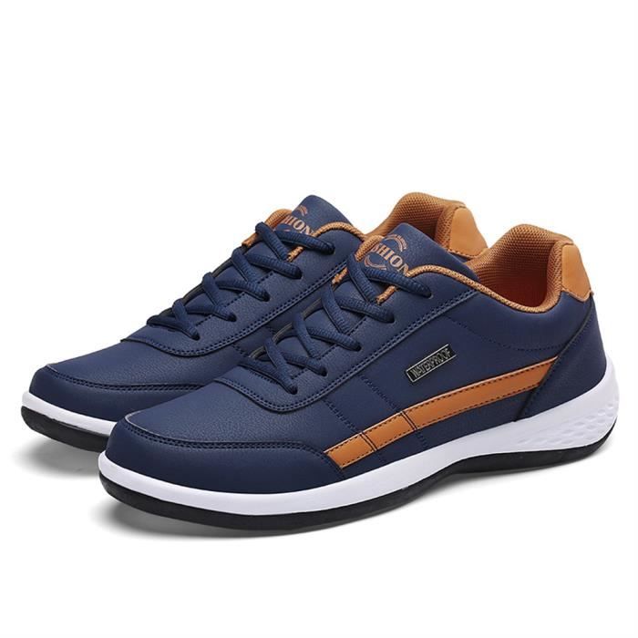 Baskets Homme INSFITY Extérieur Casual Sneakers en Similicuir Lacets  Plat Bleu