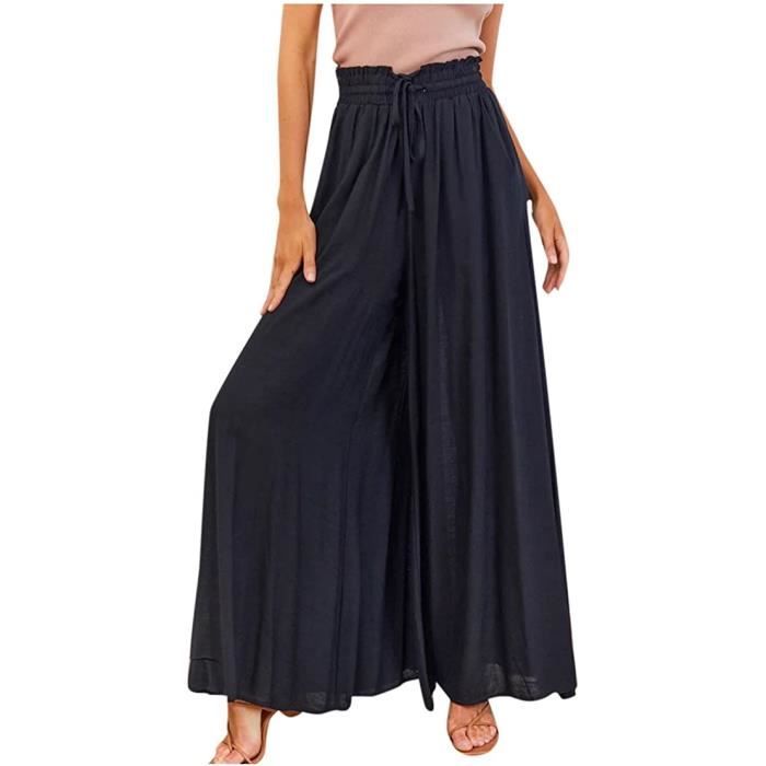 Pantalon Fluide Femme Été Coton Décontracté - Pantacourt 7/8 Taille Élastique Avec Poches