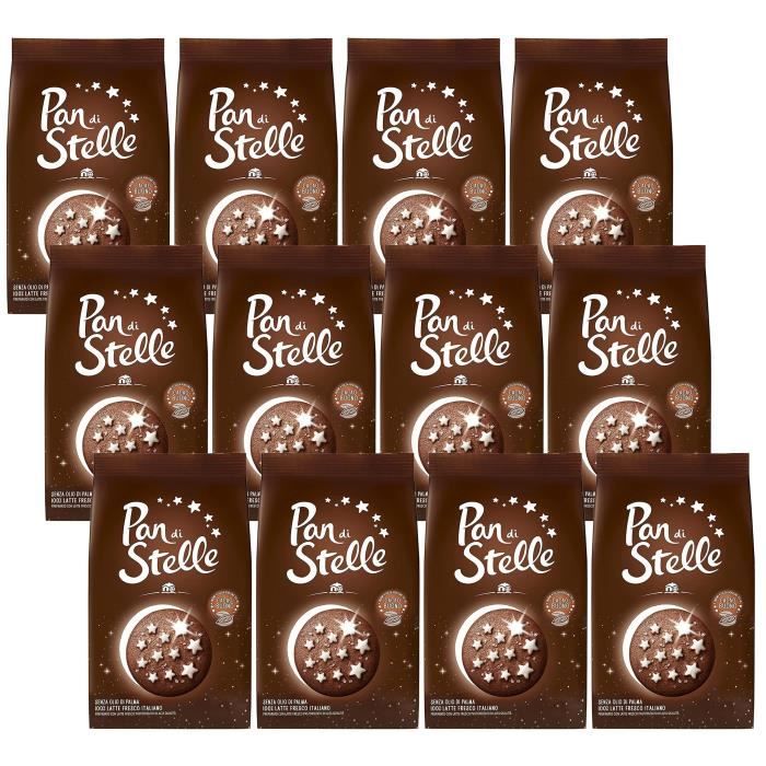 MULINO BIANCO Pan Di Stella Lot De 12 Paquets De Biscuits Au Chocolat Italiens Avec étoiles Congelées 350 G