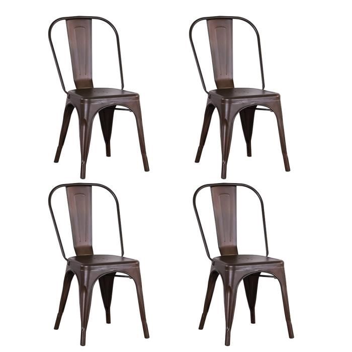 Chaise de jardin en fer blanc OHMG - Lot de 4 chaises à dossier amovible rouille 85*45*45cm