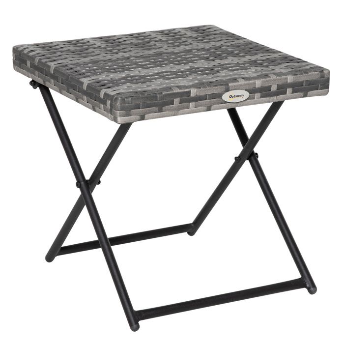 Table basse - Outsunny - pliable de jardin style cosy chic résine tressée imitation rotin - acier - 40x40x40cm - gris