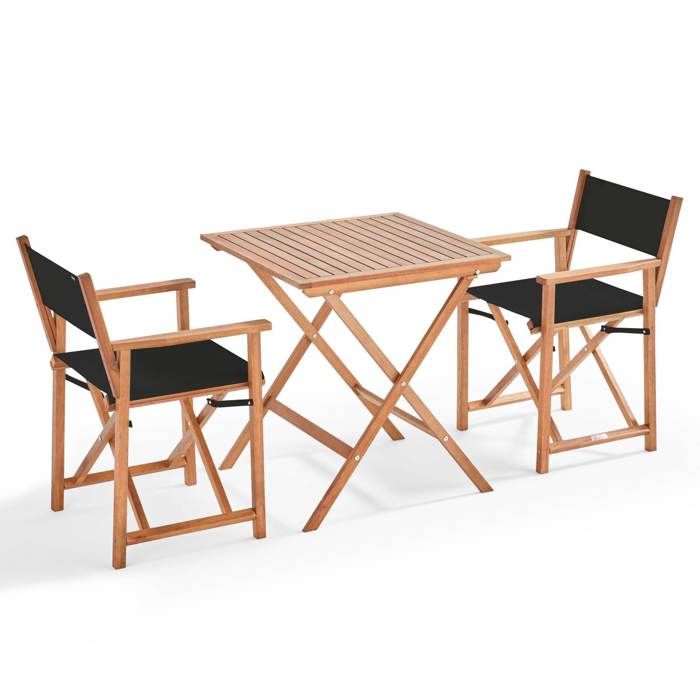 Table bistrot pliante carrée et 2 chaises pliantes noir Sete - Oviala