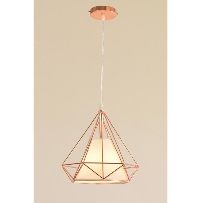 Suspension Lustre Cage Métal Lampes De Plafond Abat-Jour E27 Vintage Plafonnier Luminaire Rétro Industrielle Forme Diamant Eclairage, 25cm (Or