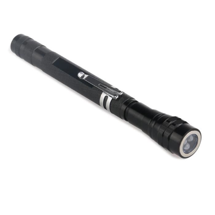 Magnétique lampe de poche télescopique 3LED Lampe de travail lumière extensible portable-Noir