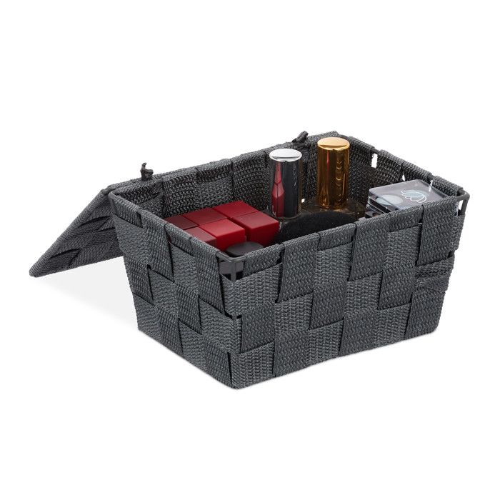 10 Paniers Rangement Relaxdays 25x33x33 Cm - Tissu Avec Couvercle Bambou - Gris Pour Salon, SDB