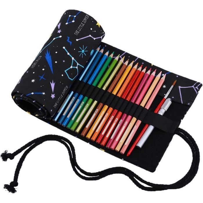Trousse Pour 36 Crayon De Couleur, Trousse À Crayon Enroulable 36 Trous, Sac De Rangement En
