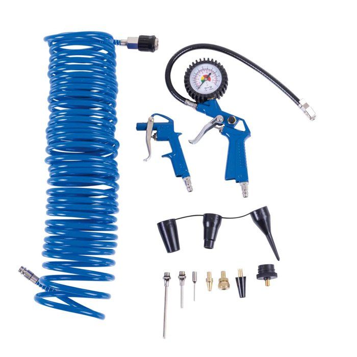 Scheppach Kit 14 accessoires pour tous compresseurs - Tuyau spiral 10m inclus