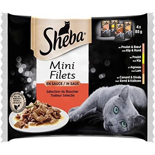 Sheba Mini Filets en sauce pour chat adulte – Nourriture humide pour chats - sélection du boucher – Sachets fraîcheur 5 33375