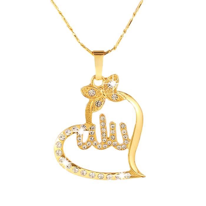 Les femmes musulmanes islamique Dieu Allah charme cœur forme pendentif collier bijoux cadeau 