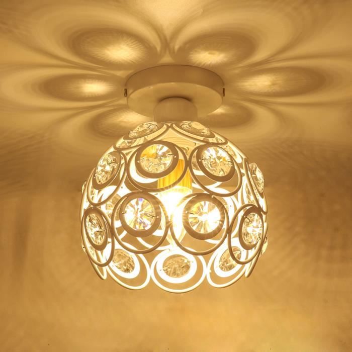Blanc 20cm Moderne Industriel Plafonnier Métal Creux Lampe Cristal DIY Lustre pour Salon Chambre Café Bar Restaurent Salle à Manger