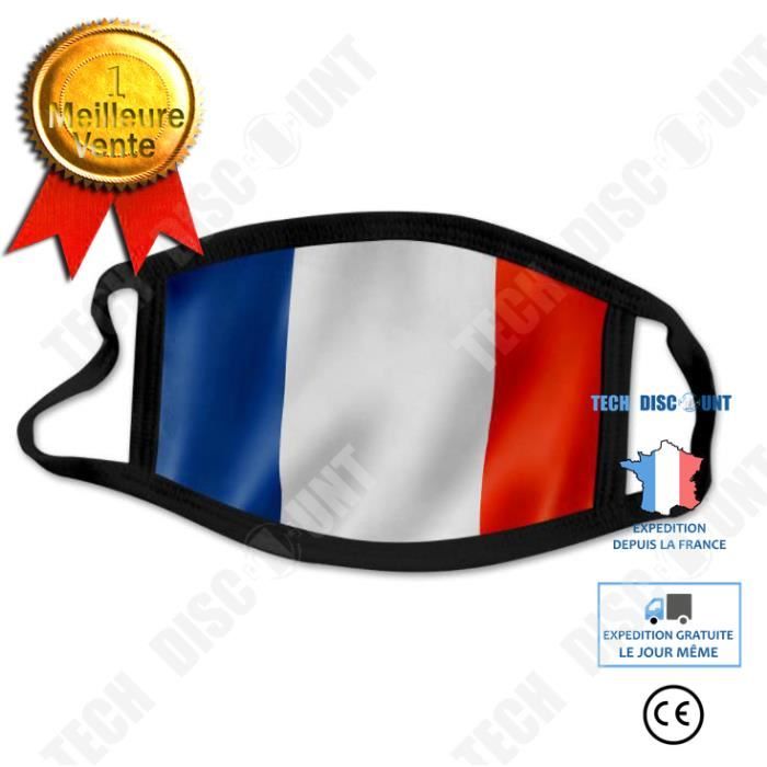 Masque En Tissu Lavable POROPANGO Fabriqué En France - Modèle 2 Épaisseurs Coton, Drapeau Français, Confortable - 3