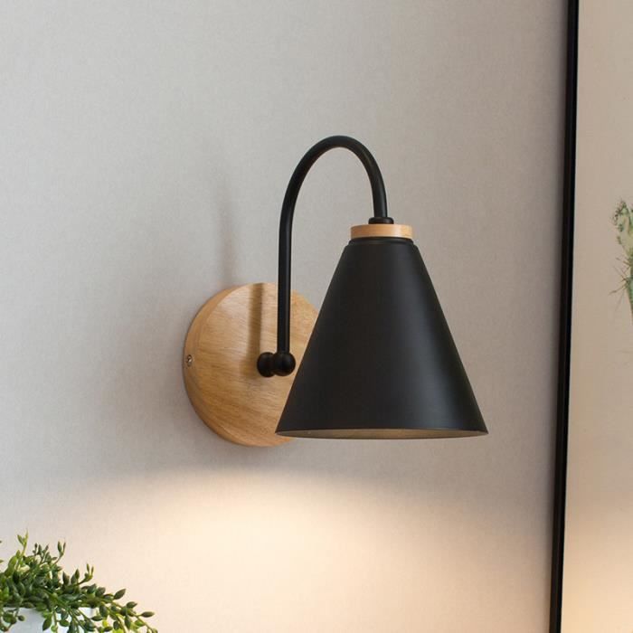 Applique Murale Vintage Zaku Lampe Murale Intérieur Industrielle E27 Spot Mural Fer Bois Rétro Noir (sans Ampoule)