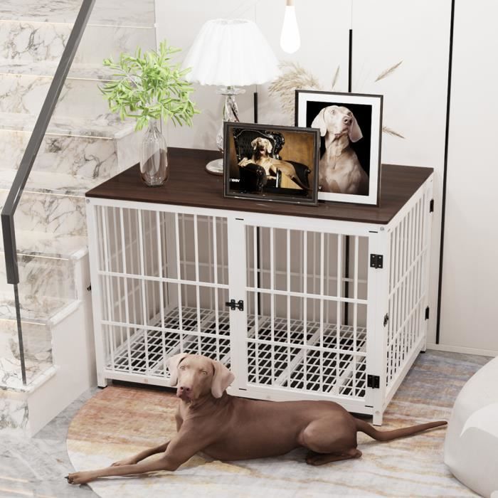 Meilleurs prix pour Cage pour Chien XL Grande Taille 107 x 71 x 81 cm Caisse pour Chiens 3 Portes en Bois et Métal - Noir
