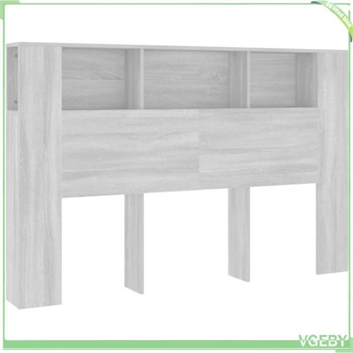 Armoire de tête de lit - V GEBY - Sonoma gris - 160x185x1045 cm - 5 compartiments - Montage requis