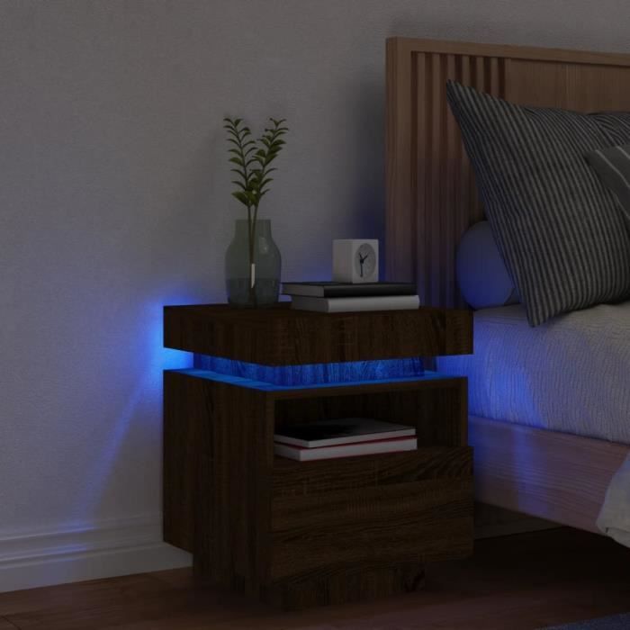 Table de chevet - avec lumières LED - chêne marron 40x39x48 5 cm A36796