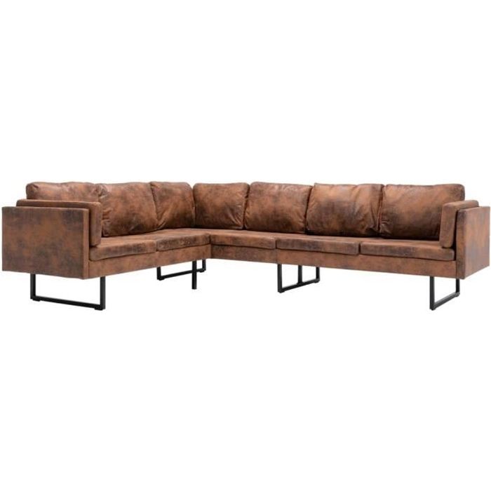 Vidaxl Canape D Angle Similicuir Daim Marron Cdiscount Maison