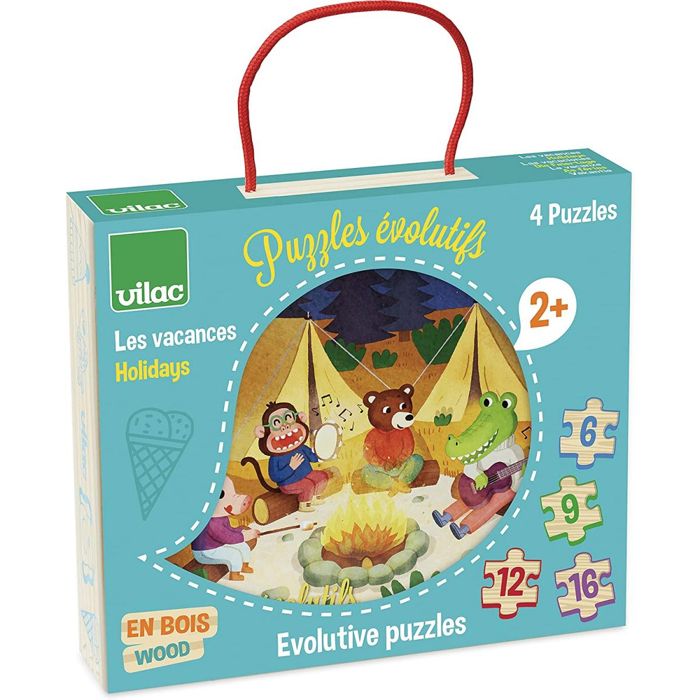 Puzzles évolutifs vacances VILAC - Coffret en bois avec 4 puzzles de difficulté croissante