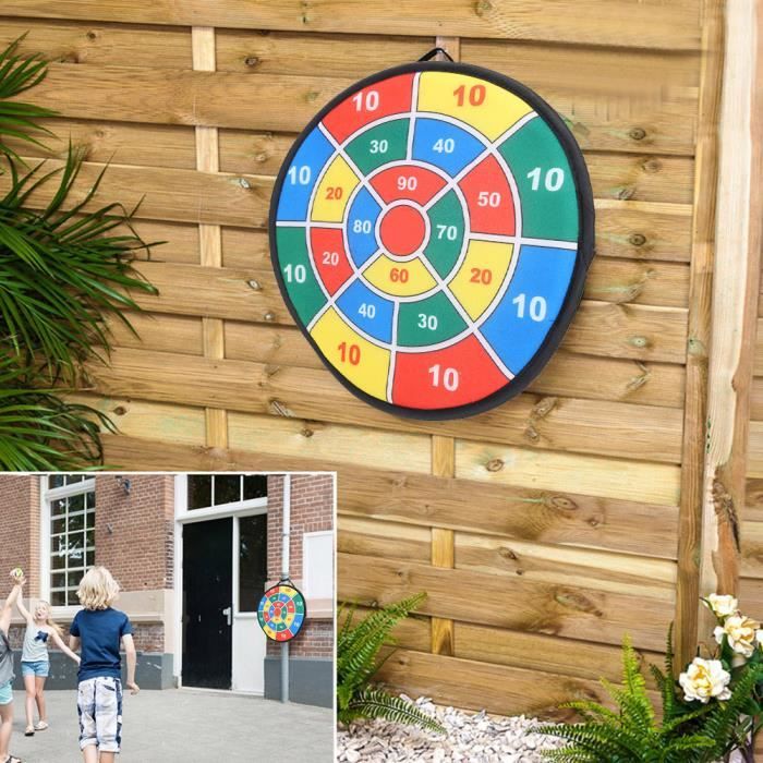 Tir Sur Cible Avec 6 Fléchettes Double Face 43 Cm Crochet Mural Jeu