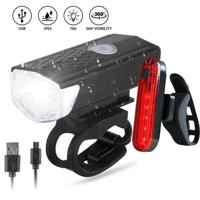 Lumiere Velo Avant Et Arriere Feux Avant Et Arrière De Vélo, IP65 Imperméable à L'eau USB Lumière Vélo