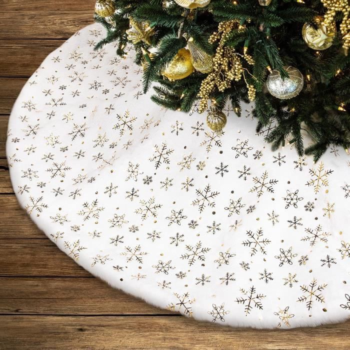Jupe de sapin de Noël 90cm Tapis de sapin de Noël, flocon de neige doré