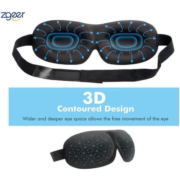 Masque de Sommeil, 3D Masque de Nuit en Mousse Douce à Mémoire de forme Masque de Yeux Ergonomique Anti-lumière et Anti-fatigue pou