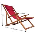 CASARIA® Chaise longue pliante en bois bordeaux Chaise de plage 3 positions Chilienne transat jardin exterieur-1