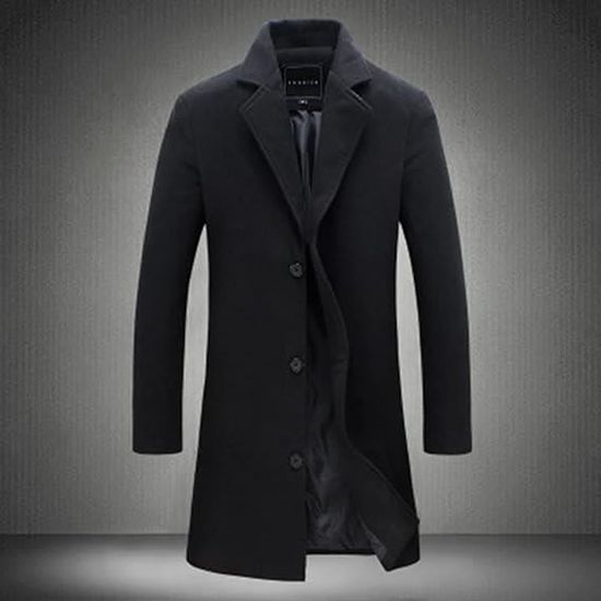 Manteau D'hiver Homme Long En Laine Et Polyester - Coupe Slim, Chaud, épais, Avec Boutonnage Double Et Poches Latérales