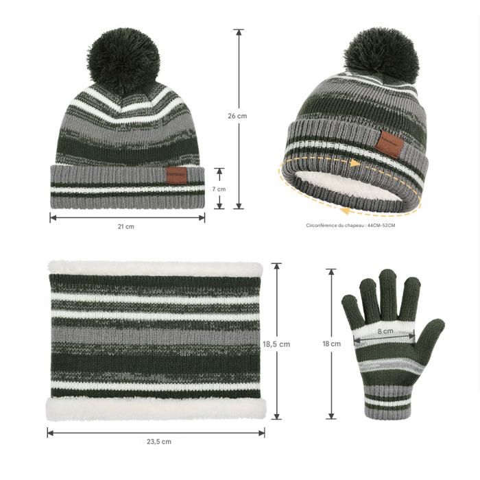 Gants Homme Ensemble Hiver Bonnet + Écharpe + Gants - Hommes Et Femmes - Polyester Chaud - Cadeau Noël Vêtement Chauffant