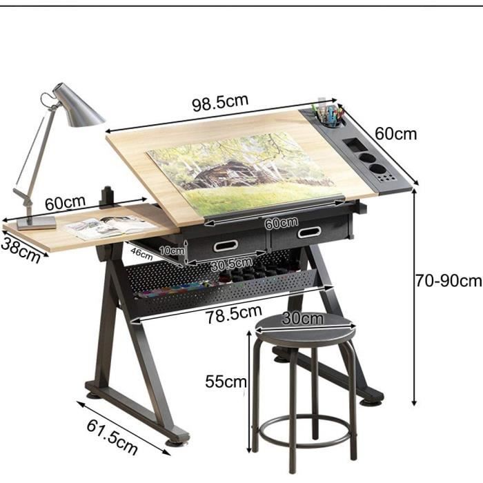 Table à dessin inclinable à 3 tiroirs avec tabouret - Peinture À L'Huile | Soldes fnac Belgique