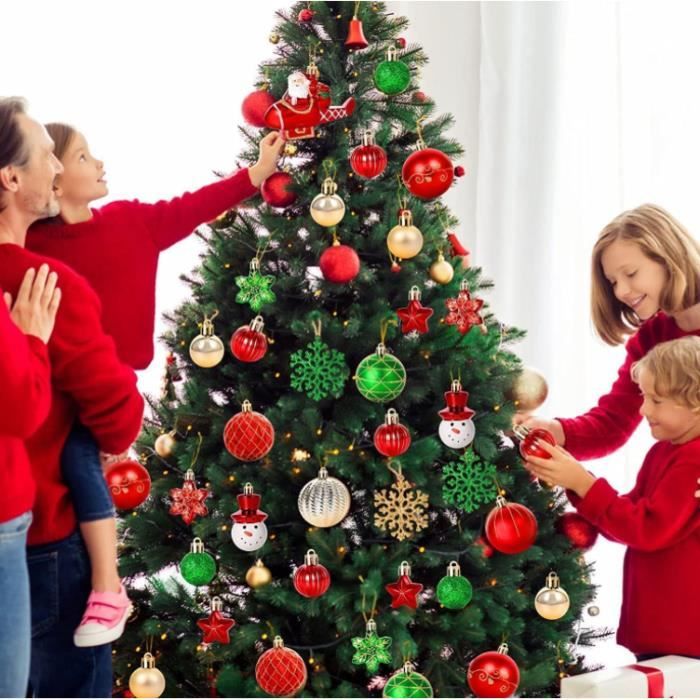 Lot De 44 Boules De Noël Rouge Et Blanc - Décorations Pour Sapin, Diamètre 3 Cm Et 6 Cm