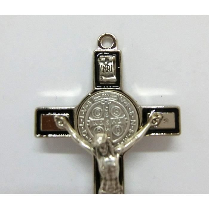 Croix De Saint Benoît émaillée Main - 8 Cm Argentée - Pour Exorcisme Et Protection