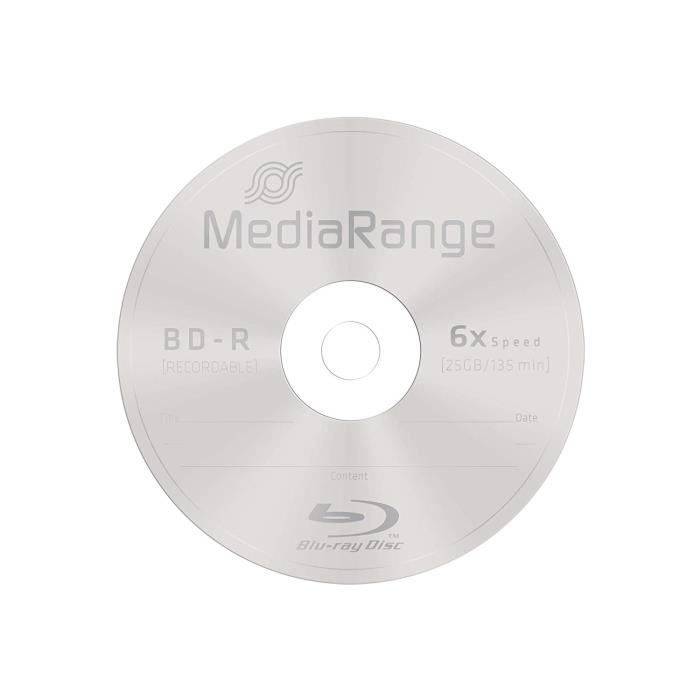 MediaRange MR514 Disque Vierge Blu-Ray BD-R 25 Go 25 pièce(s) - Disques Vierges  Blu-Ray (BD-R, 25 Go, 120 mm, 6X, Boîte à gâteaux - Cdiscount Informatique