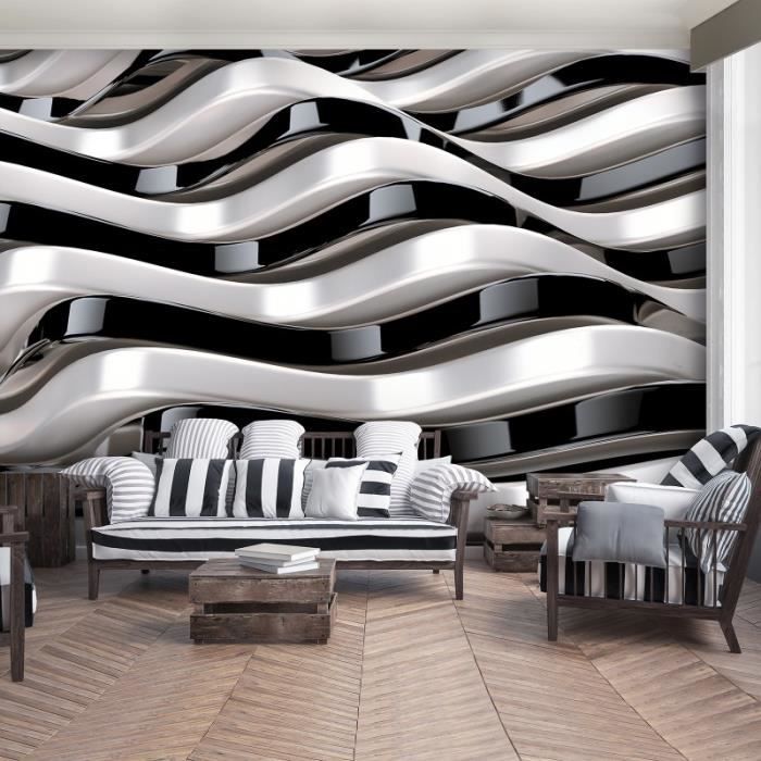 Papier Peint Intissé 3D Abstrait 416x254 cm Noir et Blanc Moderne ...