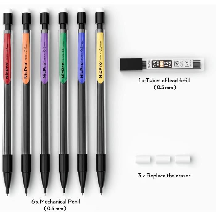 6 Pièces Porte Mine 0.5 Clutch Pencil Crayon Mécanique Set Avec 1 Boîtes  0.5 Mm Recharges De Plomb Hb Portable Pour Croquis É[u2297] - Cdiscount  Beaux-Arts et Loisirs créatifs