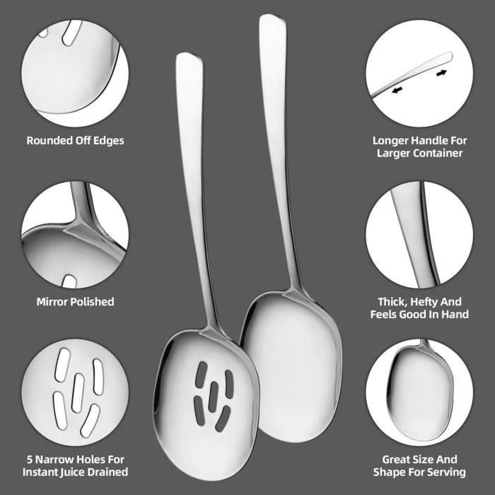 Zerdyne Lot De 6 Grandes Cuillères De Service Buffet En Acier Inoxydable 24,4 Cm - Idéales Pour Fêtes Et Réceptions