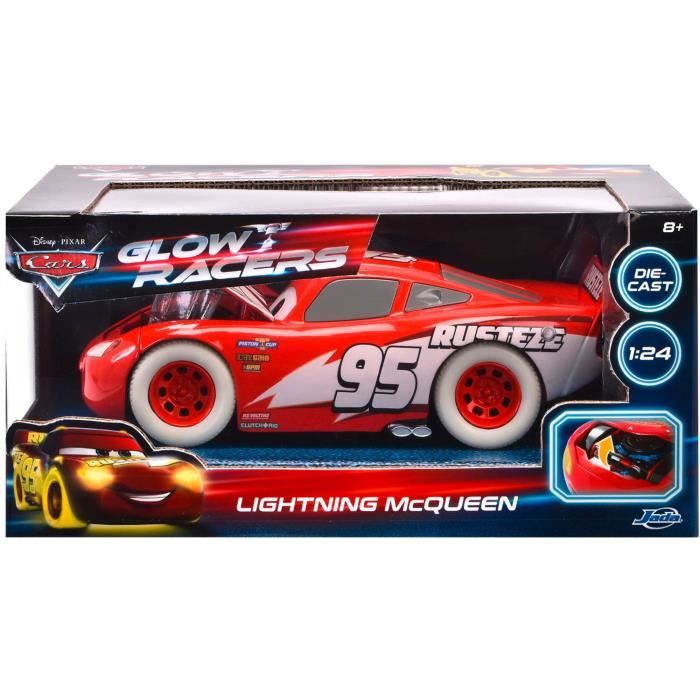 Disney Cars JADA TOYS Lightning McQueen Voiture en metal phosphorescente 1 24 Rouge avec des graphismes