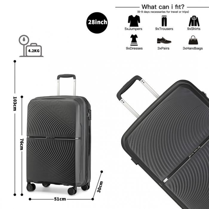 Yuweijie Valise Cabine 55cm 45L Argentée - 4 Roues Bagage Polyvalent Serrure Code