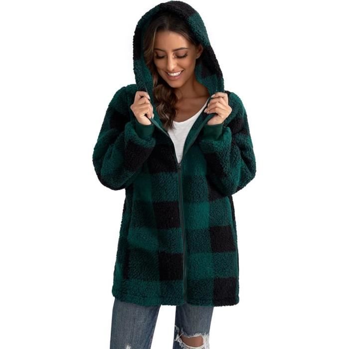 Veste Polaire Zippe pour Femme Chaude Sweats Manteau a Capuche Blousons Veste a Carreaux Grande Taille Cardigan Casual Vert Vert Cdiscount Pret a Porter