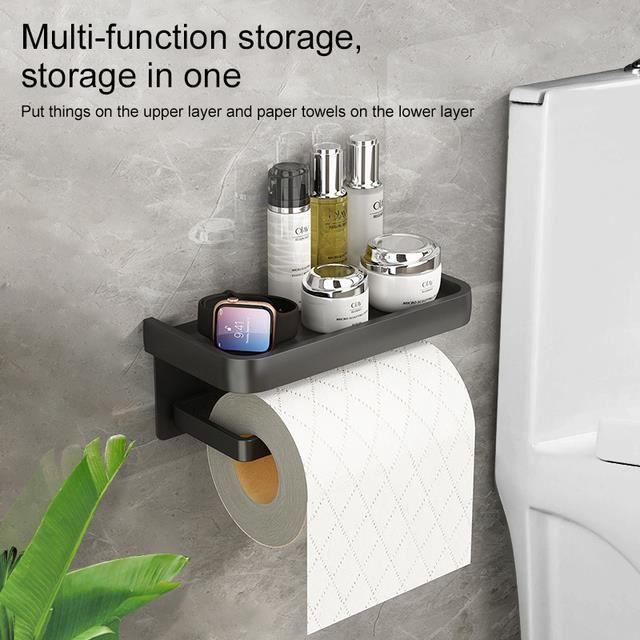 Porte Papier Toilette, Mural Support Papier Rouleau Aluminium Derouleur  Papier WC avec Étagère de Rangement Noir - Cdiscount Bricolage