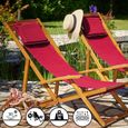 CASARIA® Chaise longue pliante en bois bordeaux Chaise de plage 3 positions Chilienne transat jardin exterieur-3