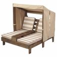 KidKraft - Double chaise longue en bois pour enfant avec auvent - Café-3