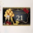 1 pc toile de fond ballons imprimés joyeux 21e anniversaire talons hauts Champagne verre Photo accessoire tissu   COUSSIN-3