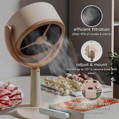 Ventilateur Purificateur Fumée Portable - Filtration Charbon Actif - USB Rechargeable - Pour Cuisine, Barbecue Intérieur